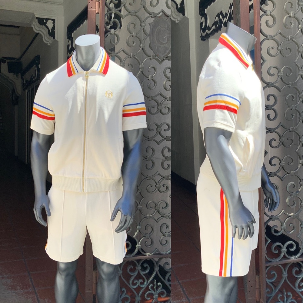 Men's Sergio Tacchini Ivory | Multicolor Velour Casual Short Set NWT - Picture 4 of 4